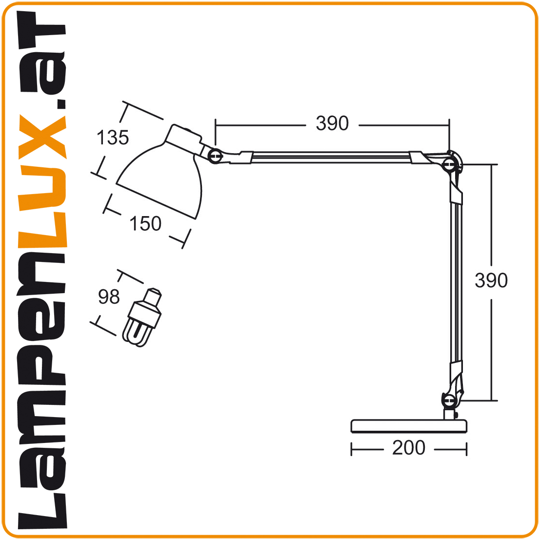 Lampenlux LED Tischlampe Tischleuchte Pana schwenkbar mit Schalter weiss E27 4W