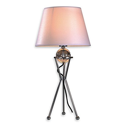 Lampenlux Tischleuchte Brenda mit Stoffschirm und Glaskugel Nachttischlampe chrom weiss Höhe: 42 cm