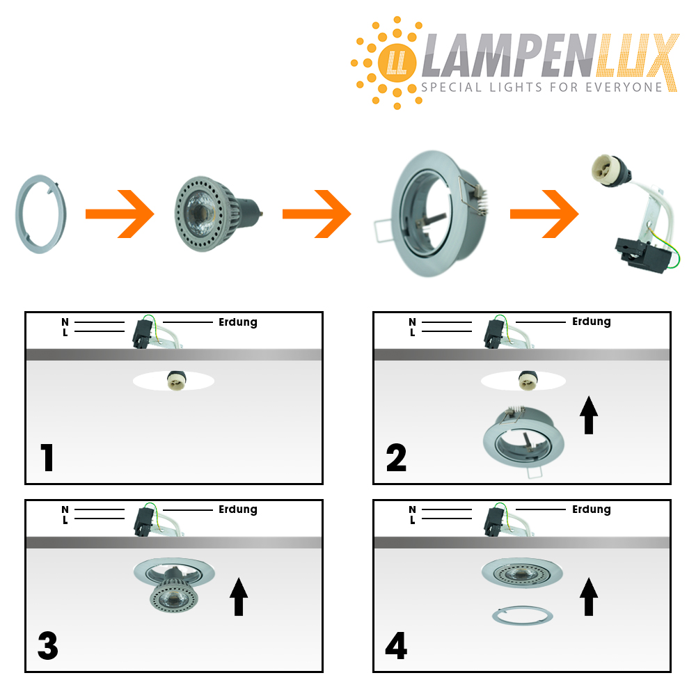 Lampenlux LED Einbaustrahler schwenkbar ultra flach Deckeneinbaustrahler Spot dimmbar Warmweiß 3000K IP20 (Gold gebürstet, 10er Set)