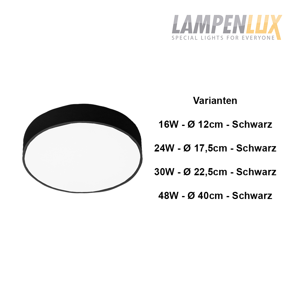 Lampenlux LED Aufbauleuchte rund 24W Super Slim Rahmenlos IP20 mit Trafo 230V 17.5cm Schwarz
