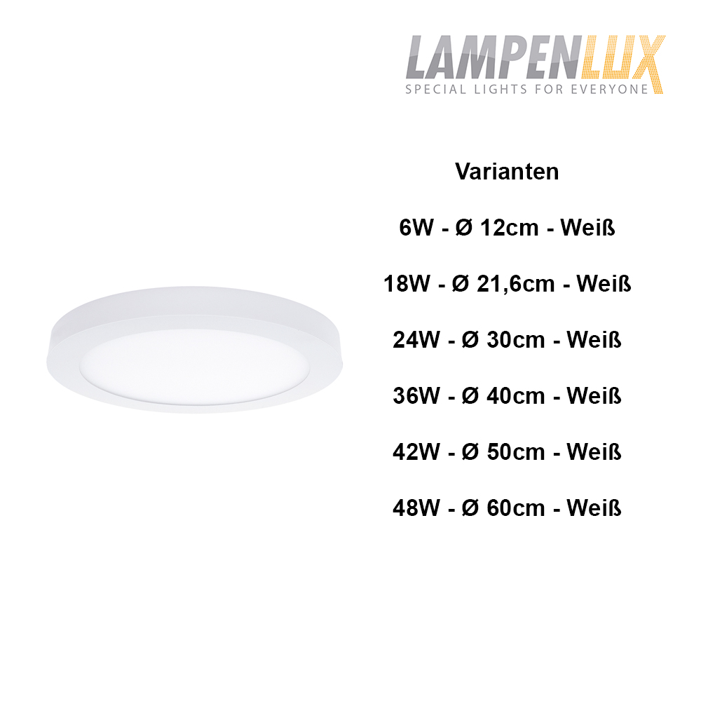 Lampenlux LED Aufbauleuchte Lumino Deckenlampe Warmweiß 48W IP20 Ø600mm