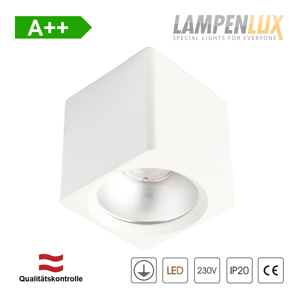 Lampenlux LED Aufbaulampe Jean Deckenlampe Aufbau aus Aluminium 20W 1600 Lumen Eckig Weiß