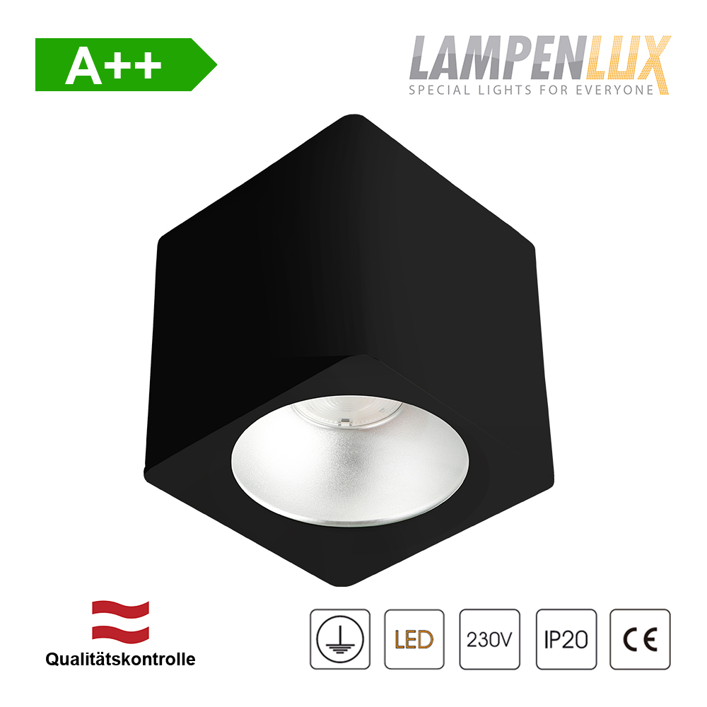 Lampenlux LED Aufbaulampe Jean Deckenlampe Aufbau aus Aluminium 20W 1600 Lumen Eckig Schwarz