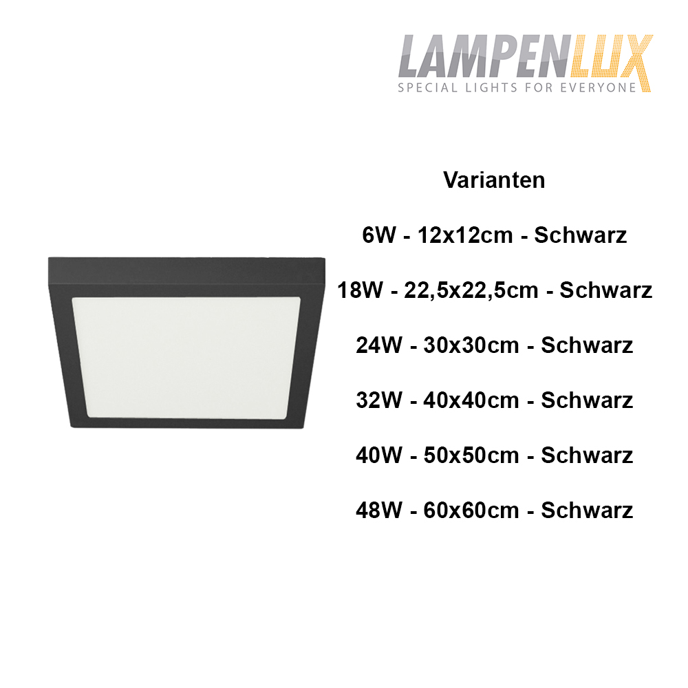 Lampenlux LED Aufbauleuchte Lumina Deckenlampe Warmweiß eckig 22.5cm Schwarz