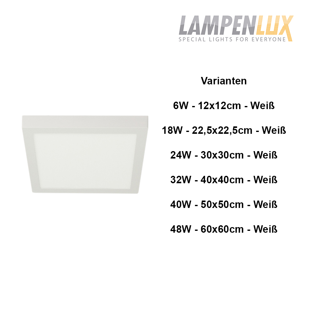 Lampenlux LED Aufbauleuchte Lumina Deckenlampe Warmweiß eckig 60cm Weiß