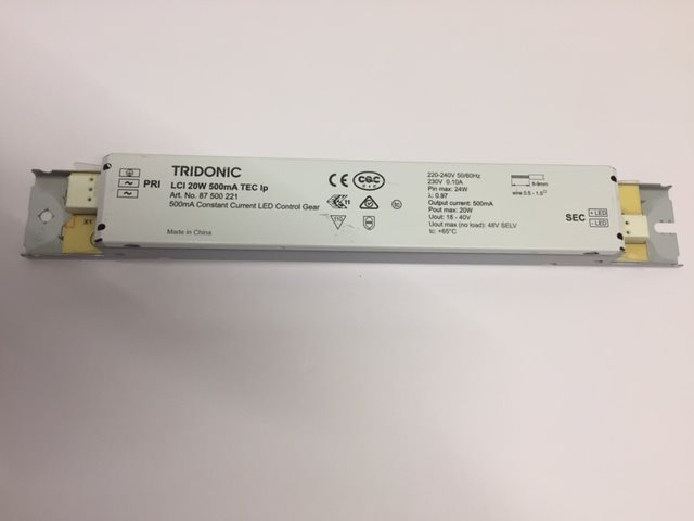 LED Trafo Tridonic Transformator Treiber Driver 500mA konstant, 18-40V 20W regelbar 