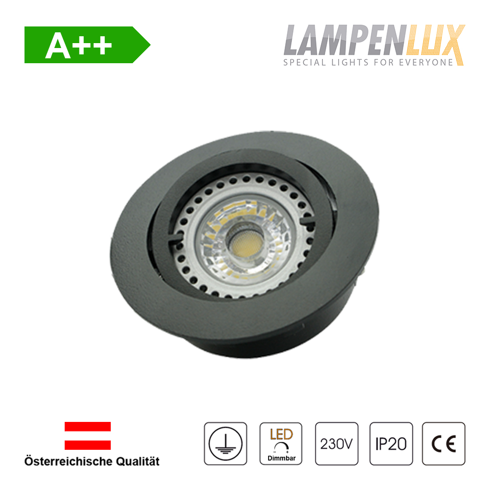 Lampenlux LED Einbaustrahler schwenkbar ultra flach Deckeneinbaustrahler Spot dimmbar Warmweiß 3000K IP20 (Schwarz matt, 1er Set)