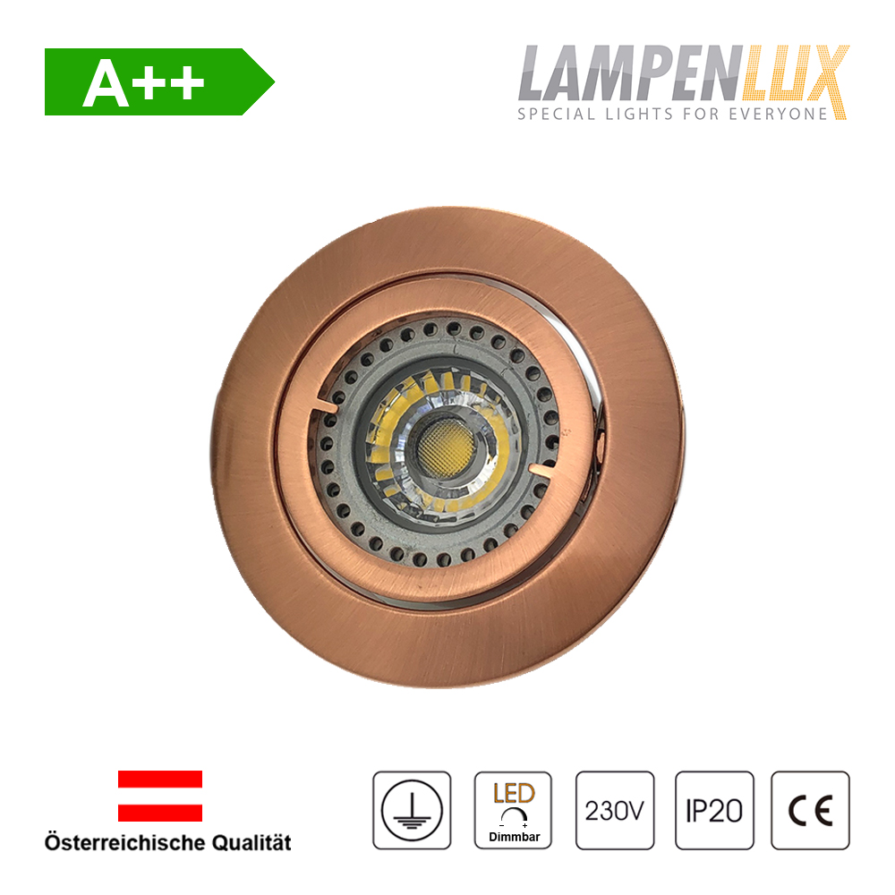 Lampenlux LED Einbaustrahler schwenkbar ultra flach Deckeneinbaustrahler Spot dimmbar Warmweiß 3000K IP20 (Kupfer antik, 1er Set)