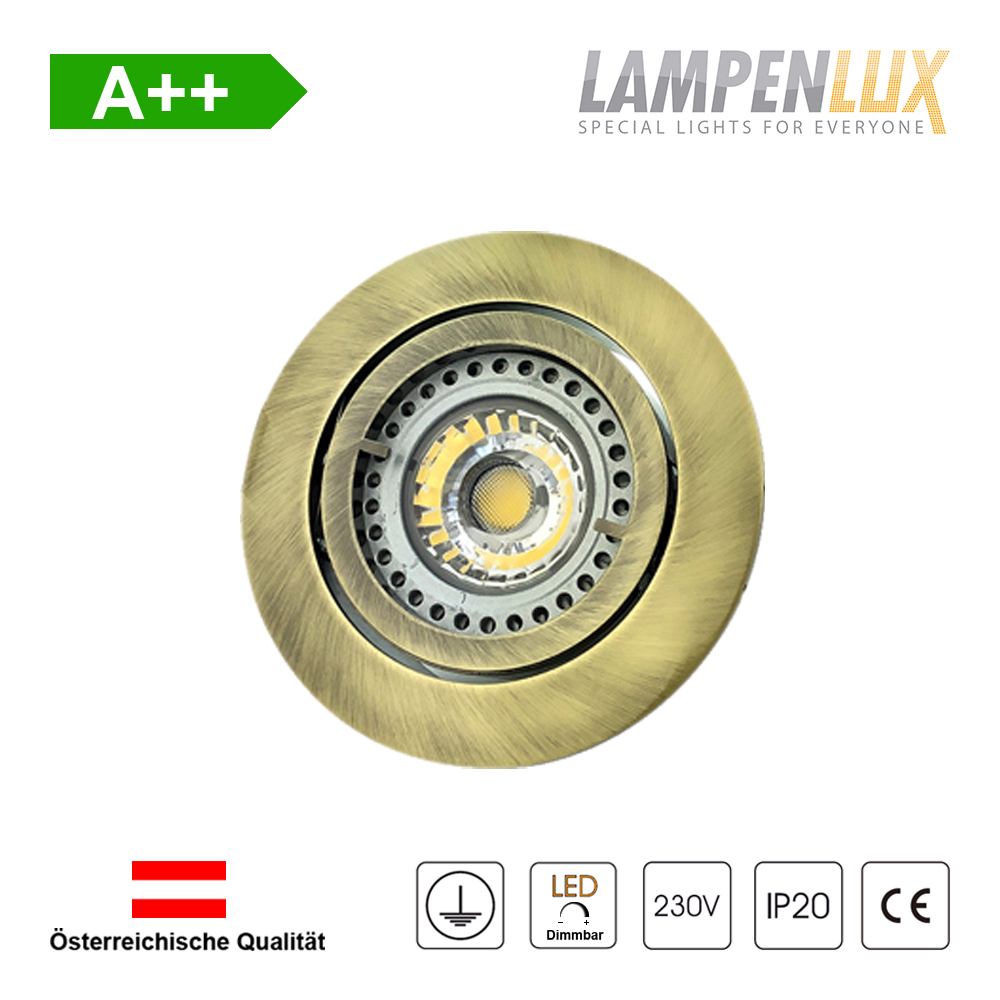 Lampenlux LED Einbaustrahler schwenkbar ultra flach Deckeneinbaustrahler Spot dimmbar Warmweiß 3000K IP20 (Messing antik, 1er Set)