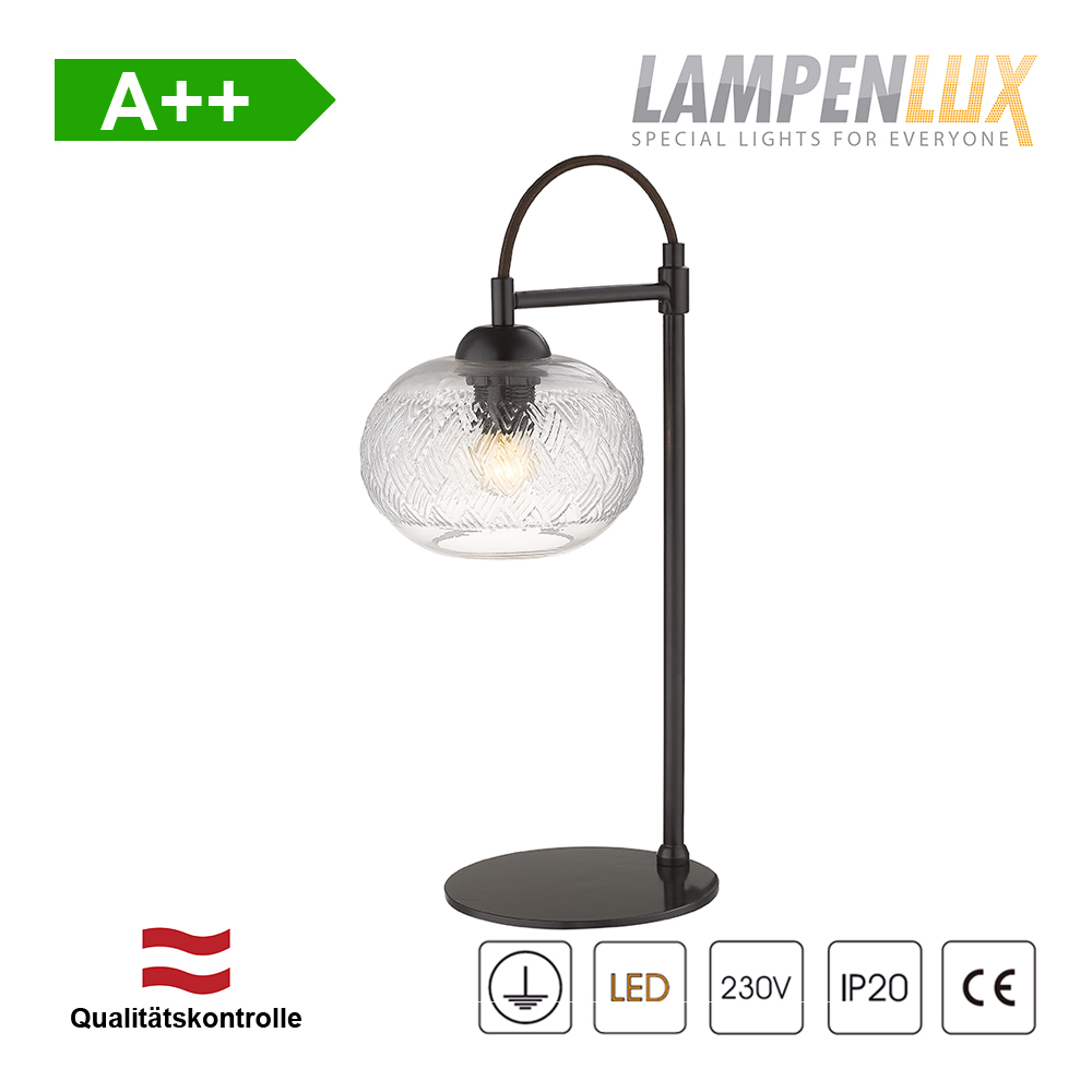Lampenlux Design Wandlampe Rita Tischlampe mit Glasschirm