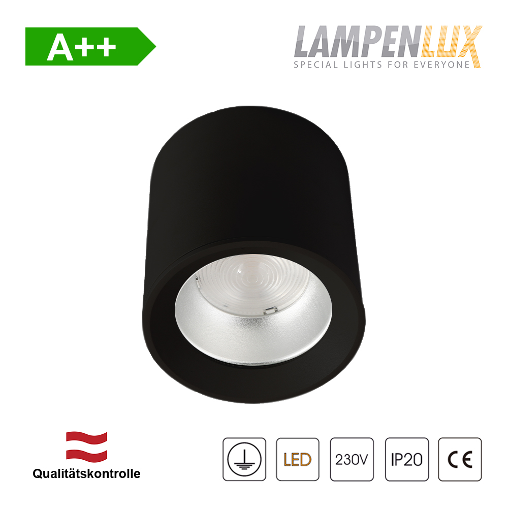 Lampenlux LED Aufbaulampe Jean Deckenlampe Aufbau aus Aluminium 20W 1600 Lumen Rund Schwarz